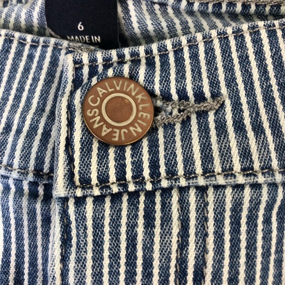 Calvin Klein Jeans High Rise Shorts Striped 6 Pockets Frayed Denim Curvy Blue - Picture 7 of 14